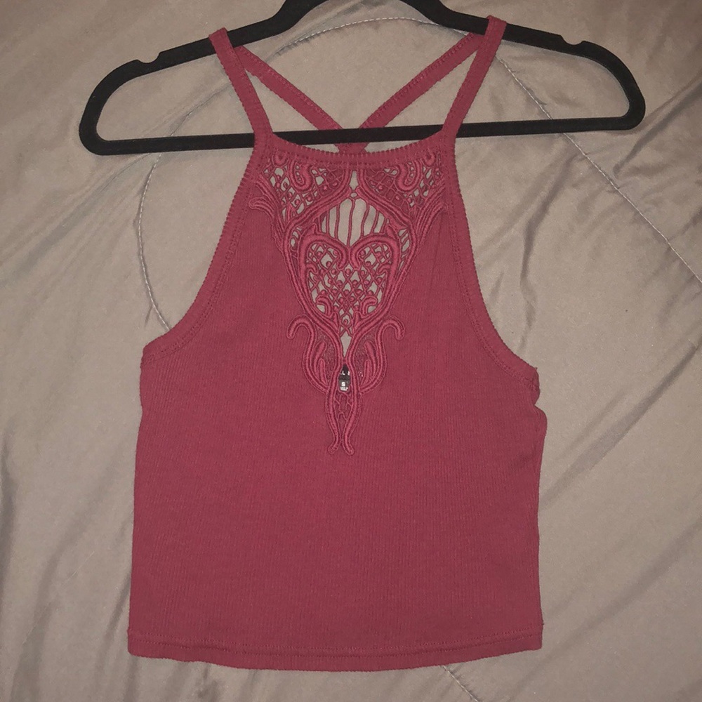 Kendall & Kylie maroon lace front, ribbed crop top